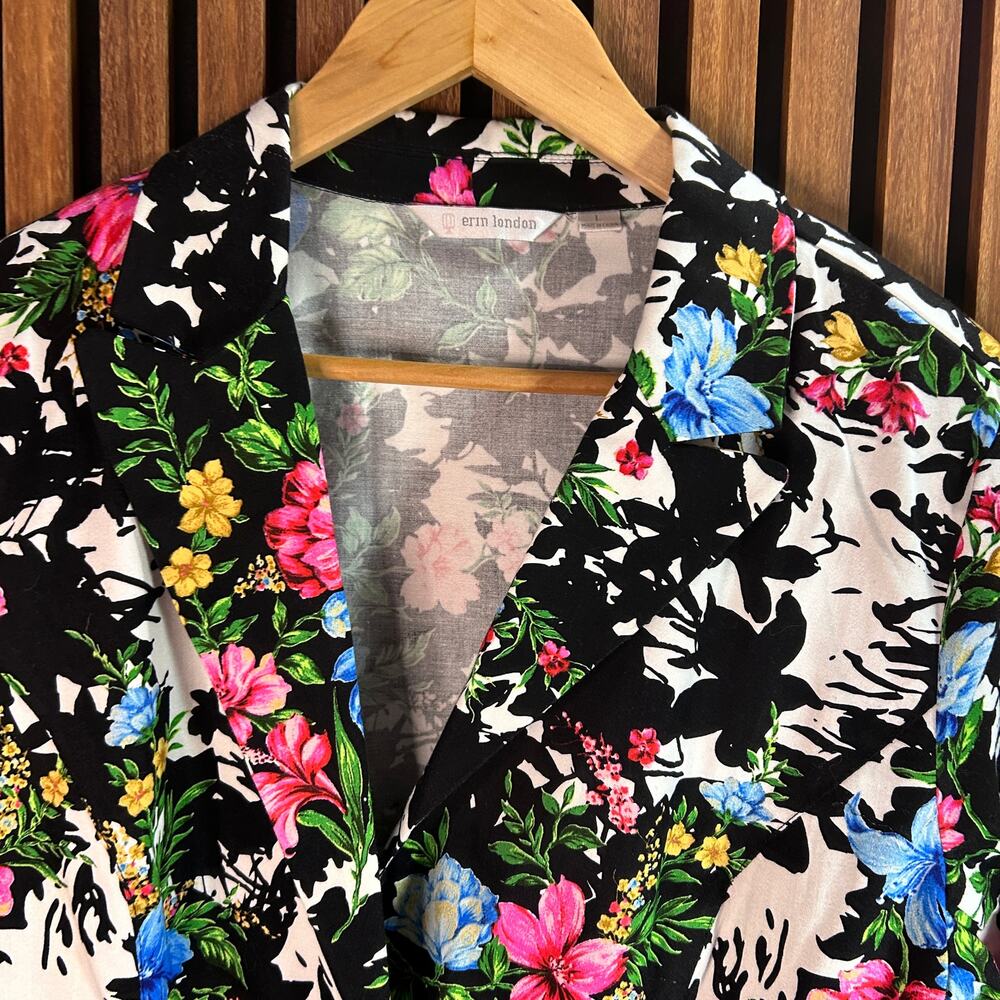 Floral Blazer Large Black White Pink Blue Stretch Statement Jacket Snazzy 90's - Picture 12 of 12